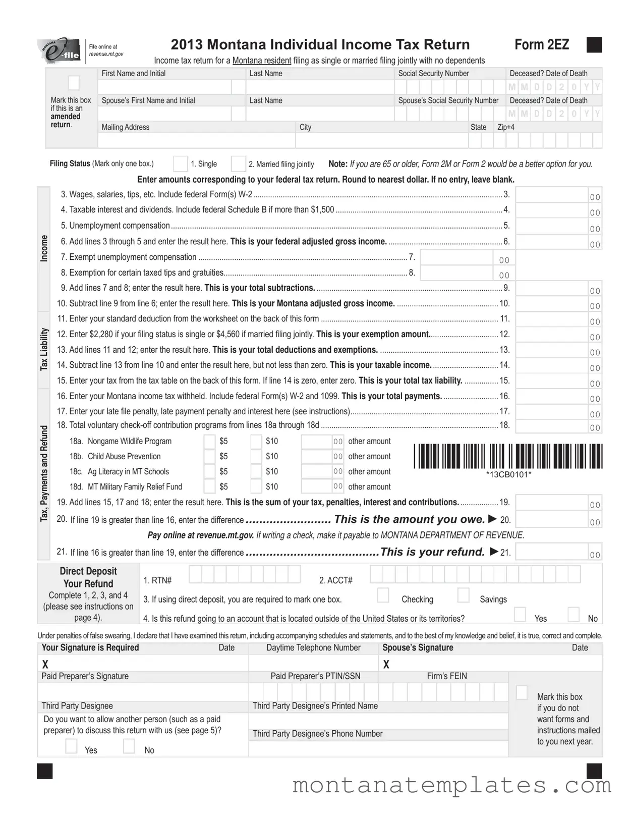 Fill in a Valid Montana 2Ez Form