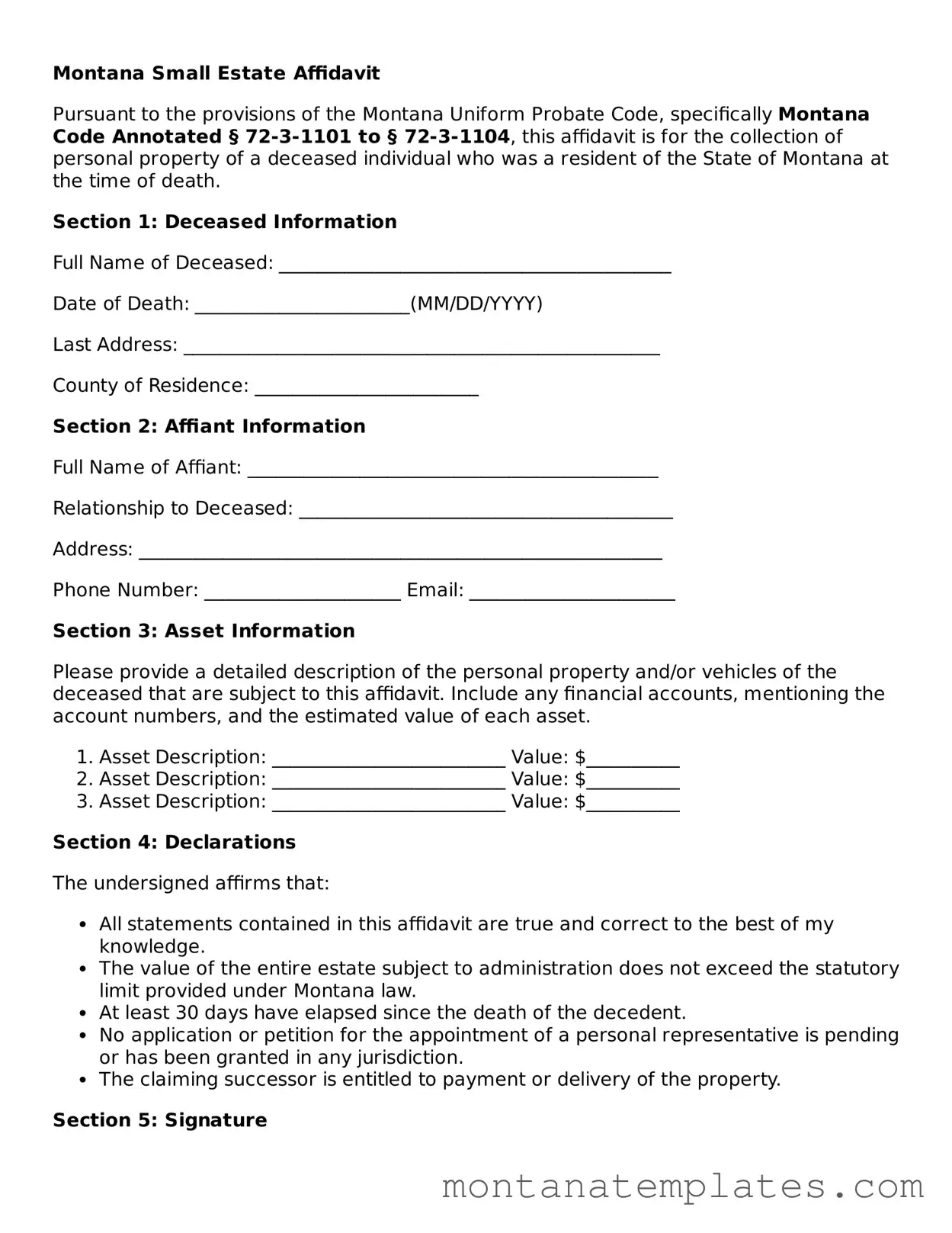 Official Montana Small Estate Affidavit Template