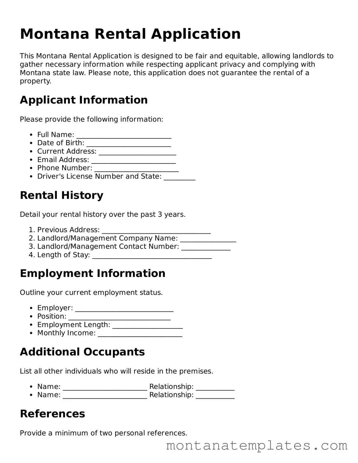 Official Montana Rental Application Template