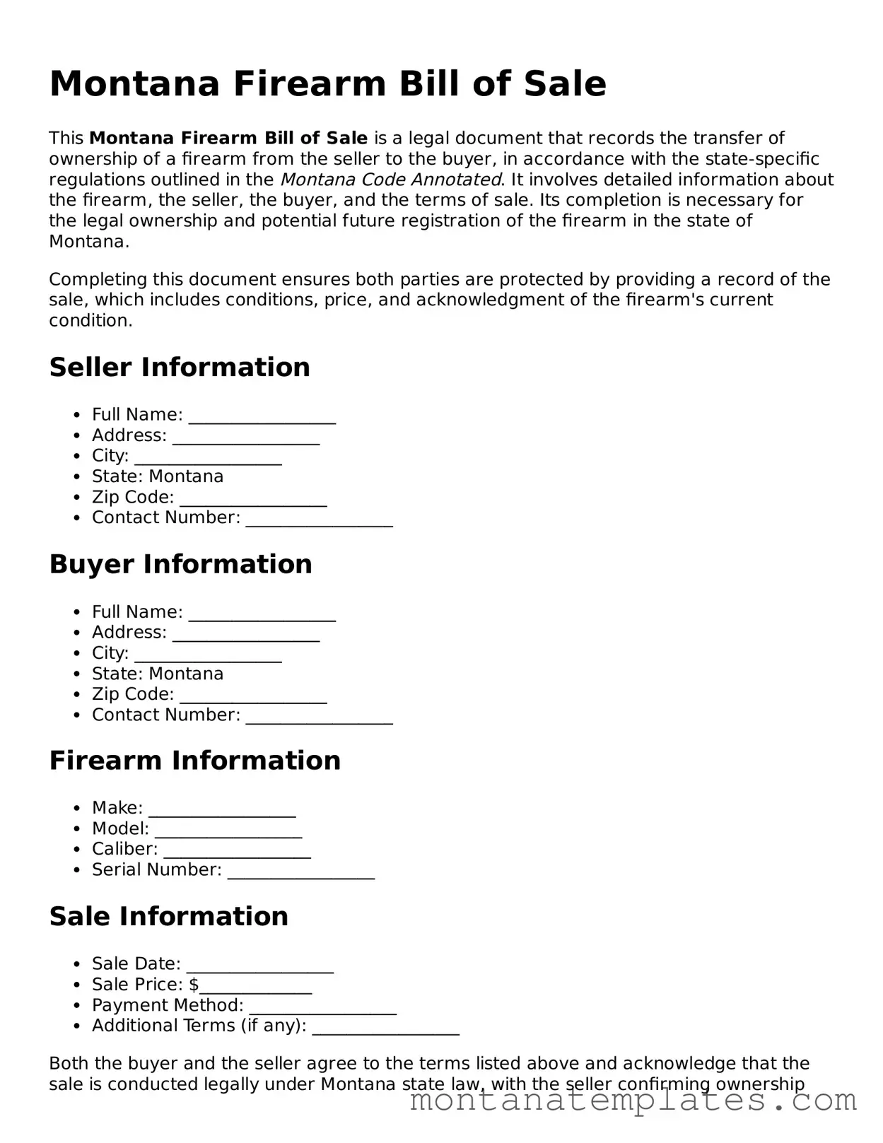 Official Montana Firearm Bill of Sale Template