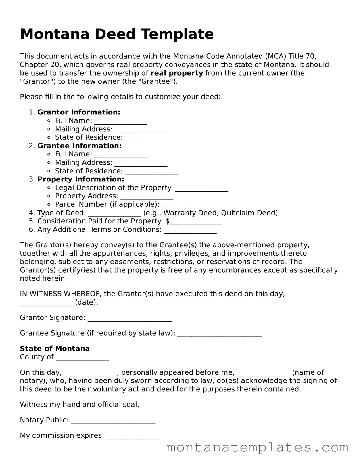 Official Montana Deed Template