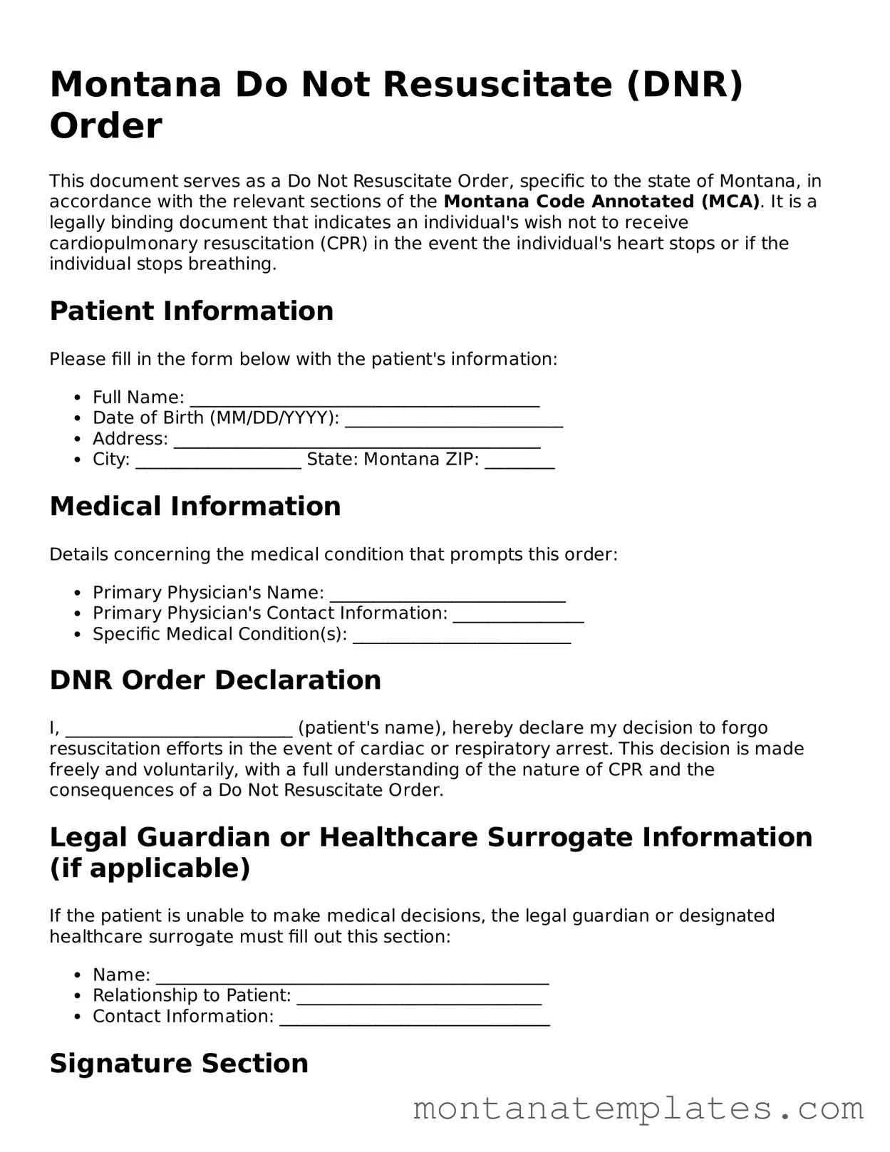 Official Montana Do Not Resuscitate Order Template