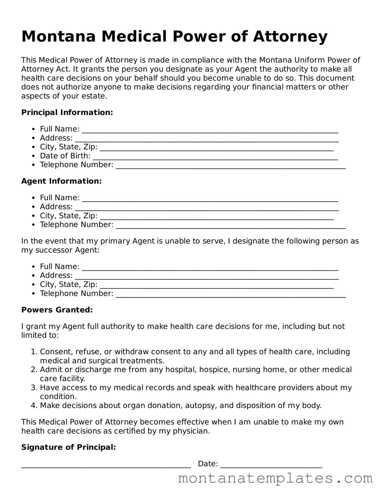 Official Montana Medical Power of Attorney Template