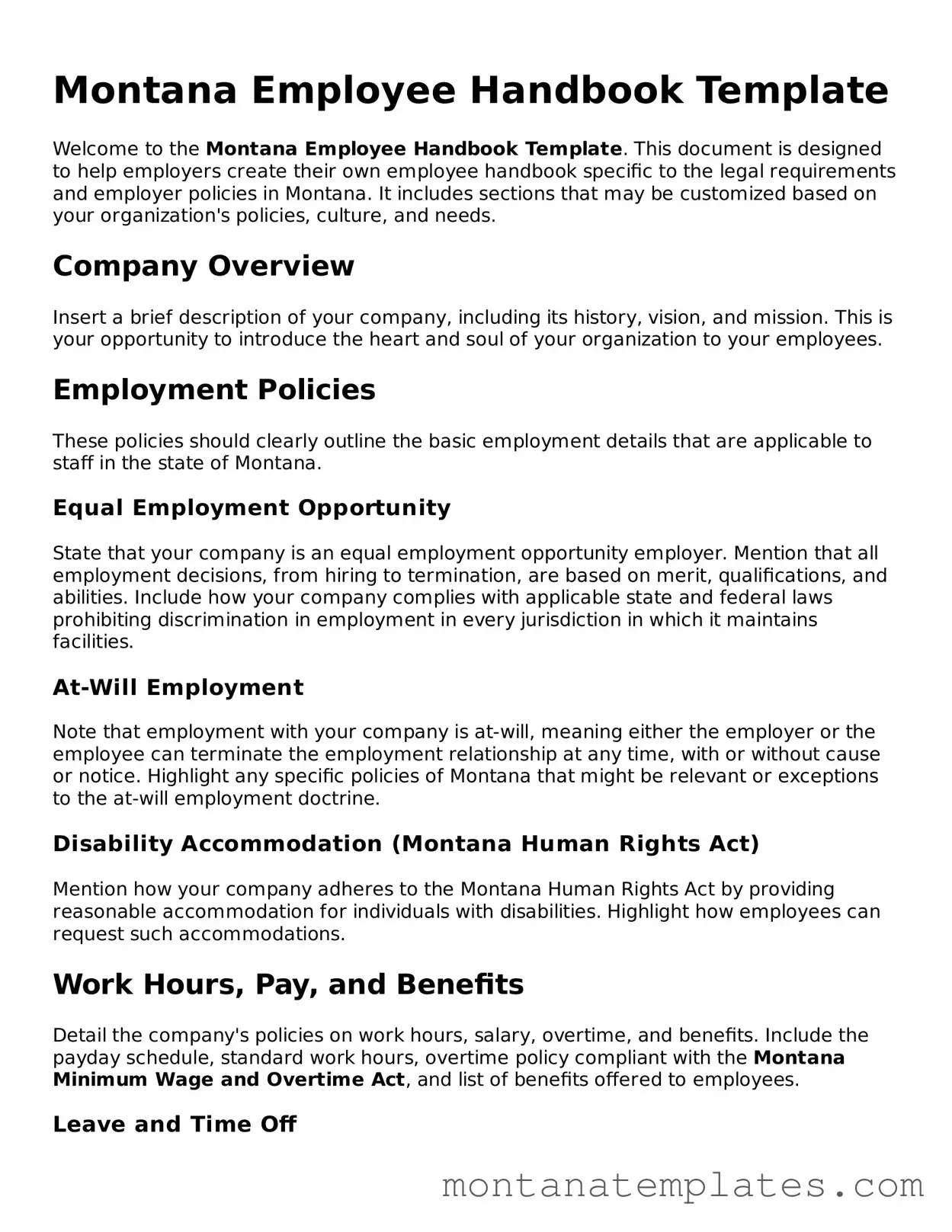 Official Montana Employee Handbook Template