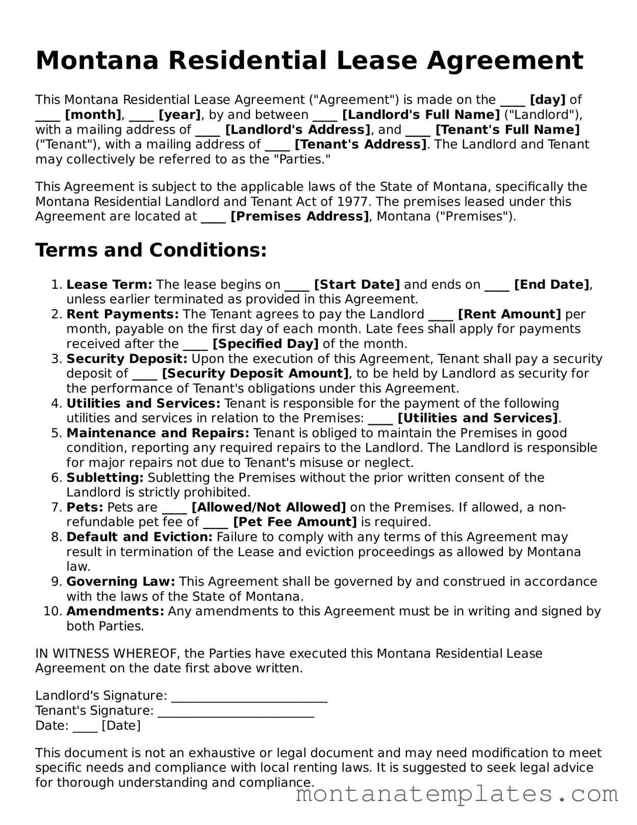 Official Montana Residential Lease Agreement Template