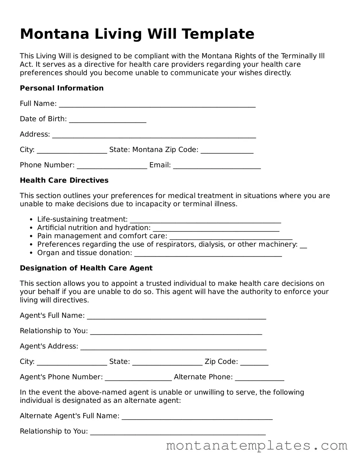 Official Montana Living Will Template
