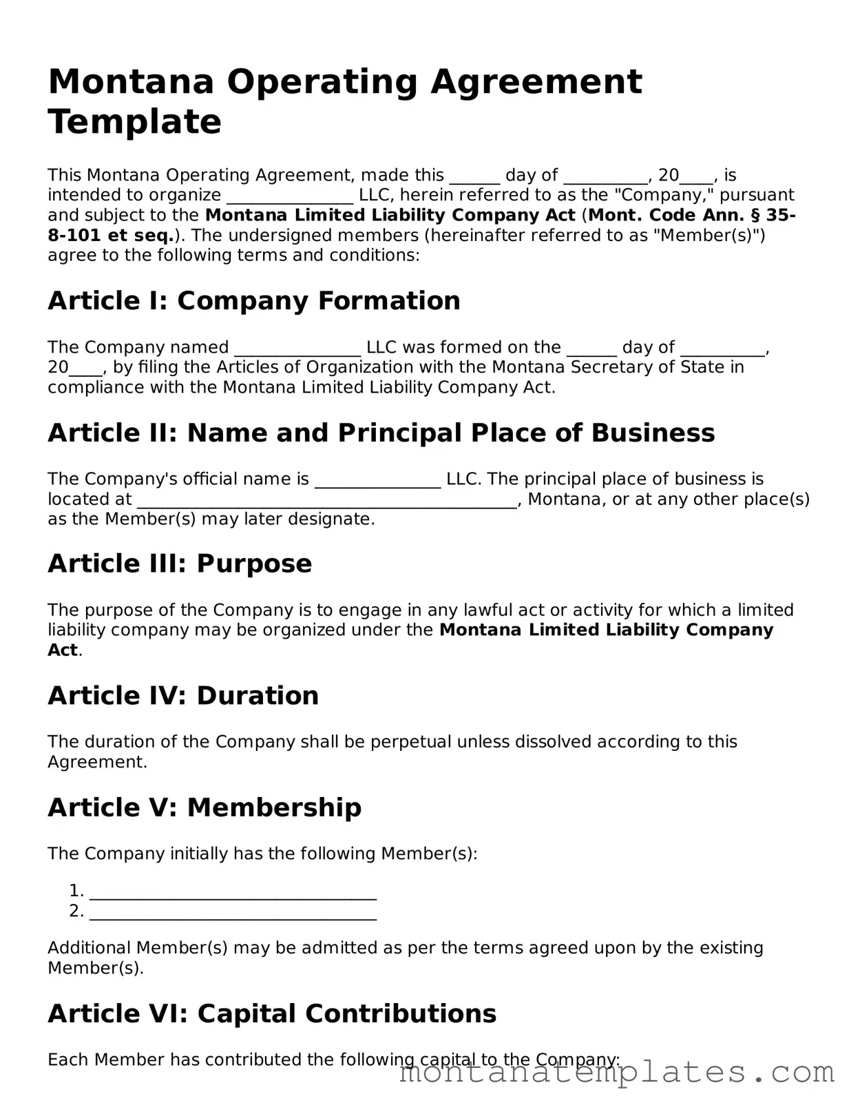 Official Montana Operating Agreement Template