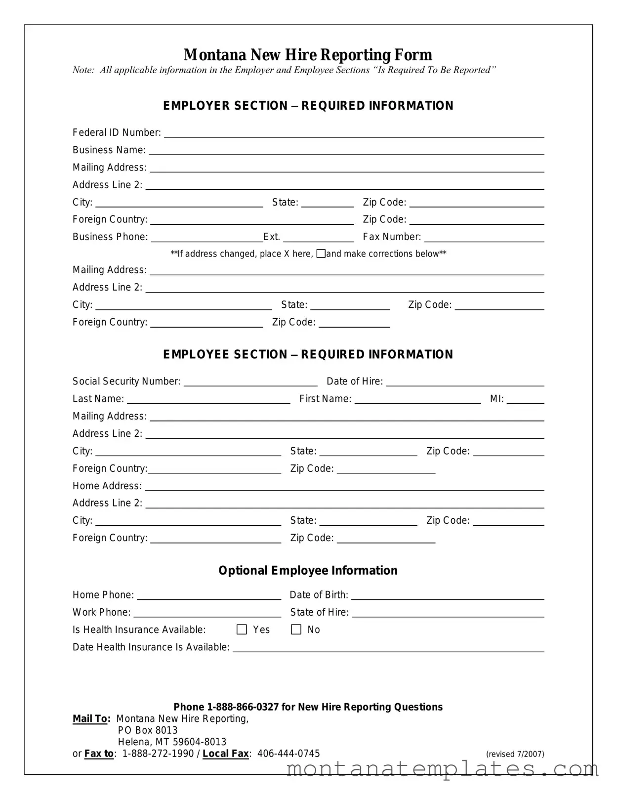 Fill in a Valid Montana New Hire Form