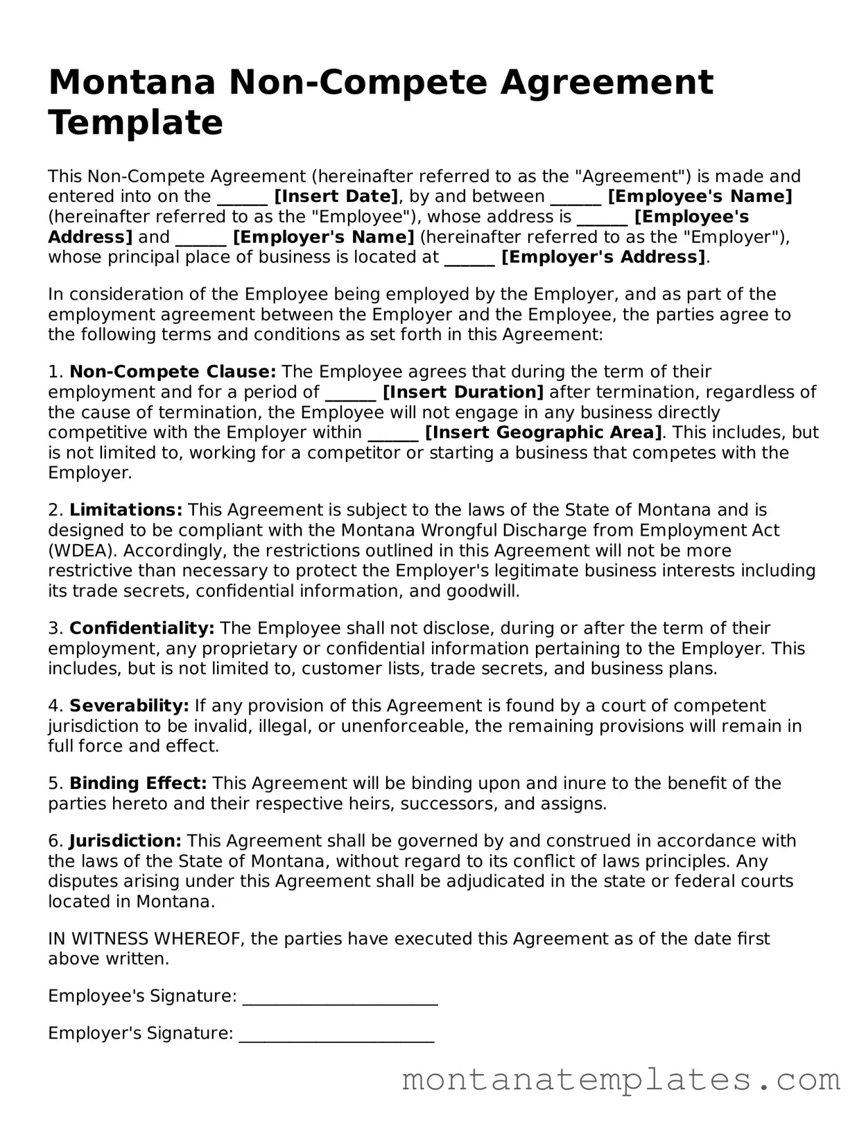 Official Montana Non-compete Agreement Template