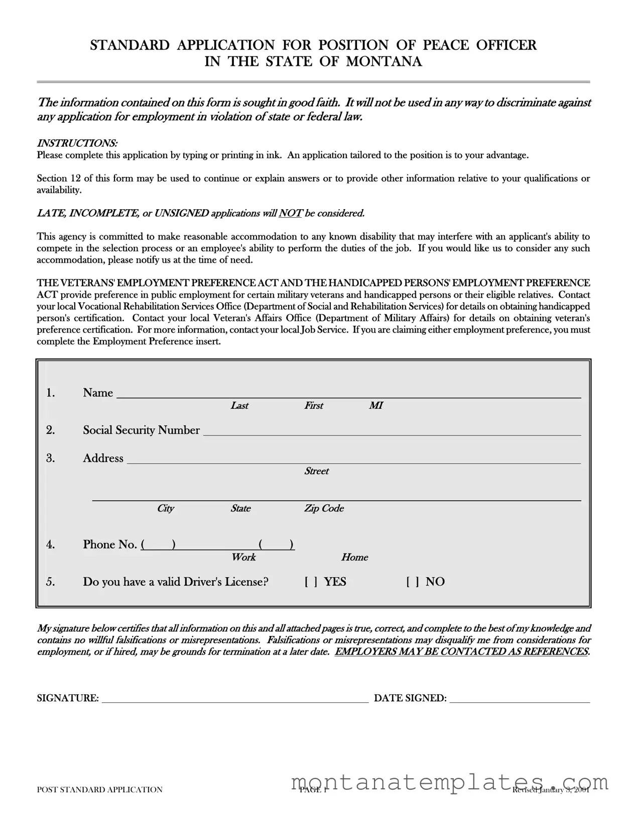 Fill in a Valid Montana Post Standard Application Form