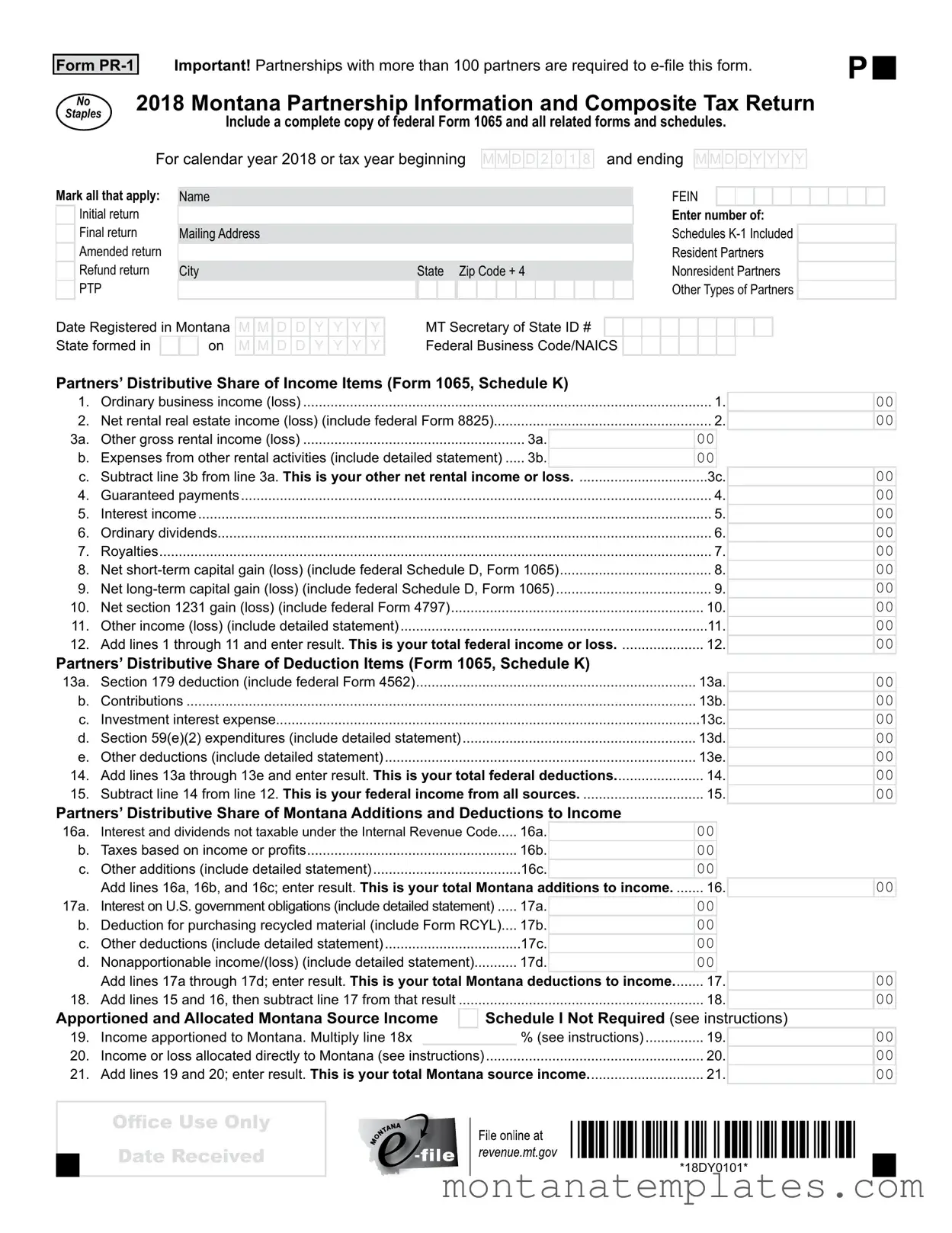 Fill in a Valid Montana Pr 1 Form