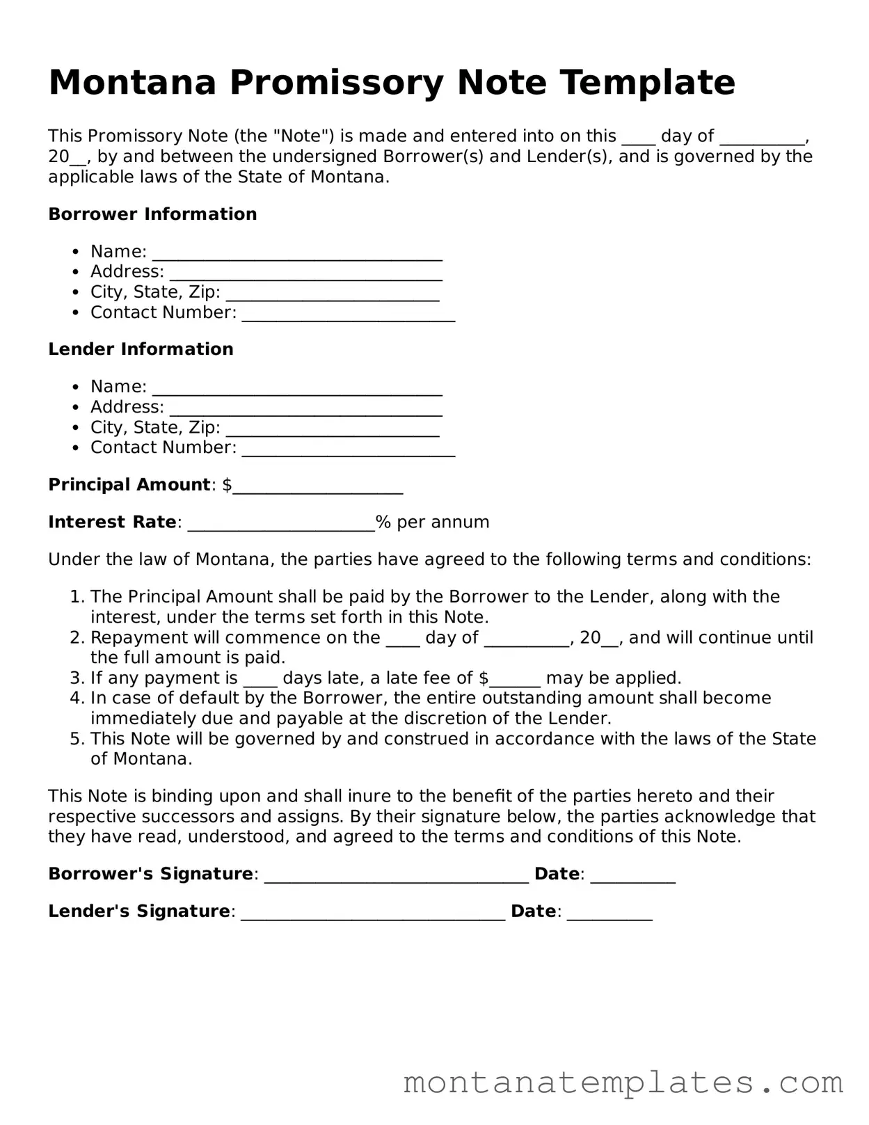 Official Montana Promissory Note Template