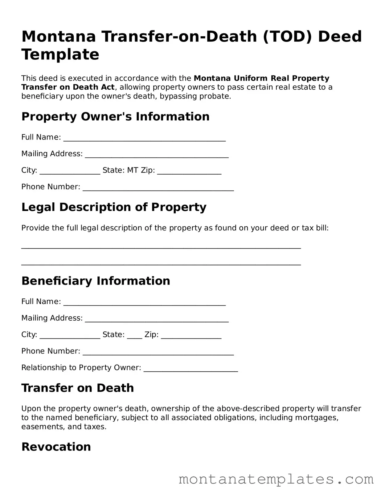 Official Montana Transfer-on-Death Deed Template