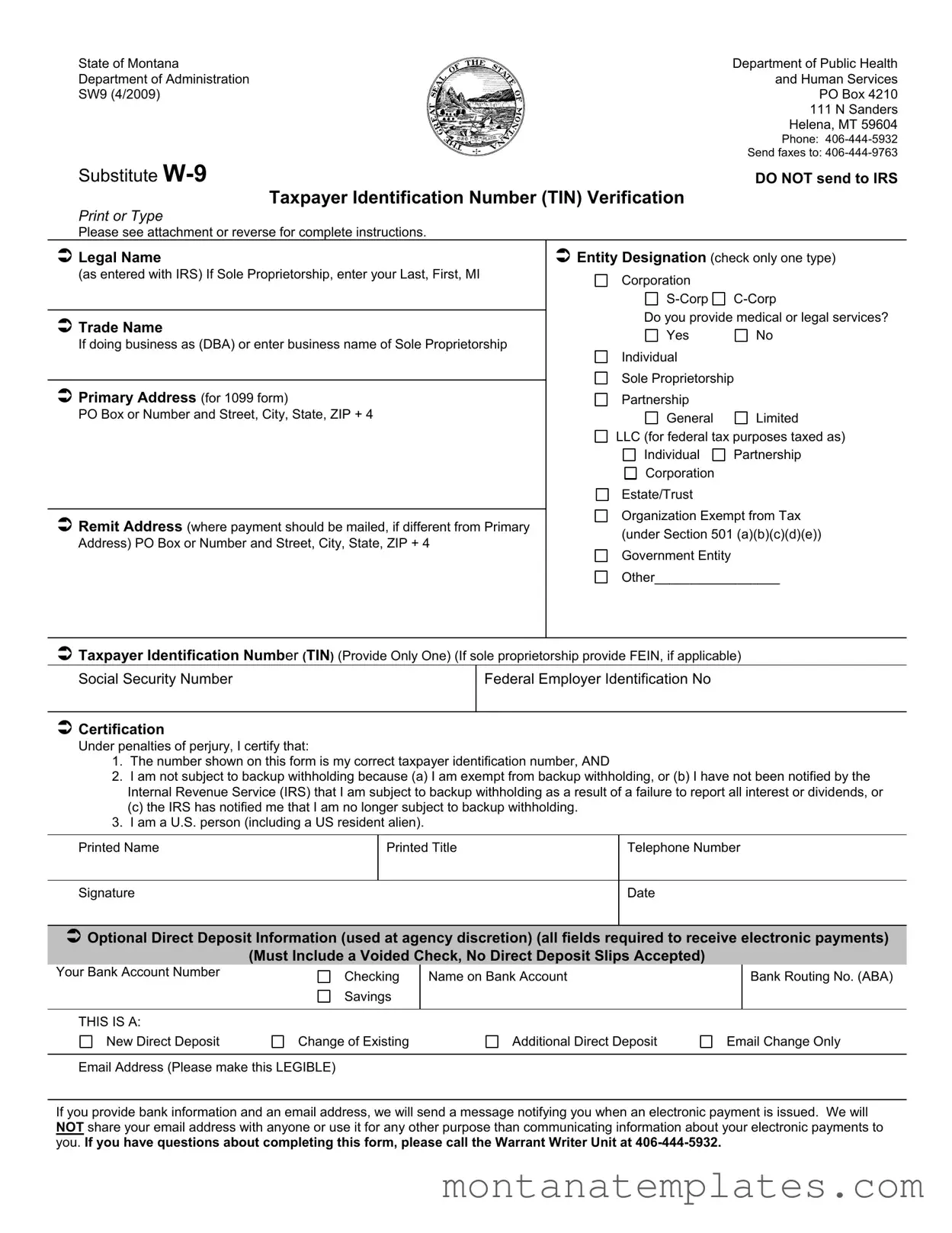 Fill in a Valid Montana W 9 Form