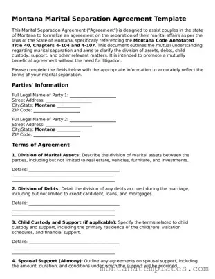 Official Montana Marital Separation Agreement Template