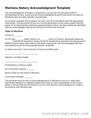 Official Montana Notary Acknowledgement Template