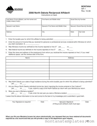 Fill in a Valid Montana Nr 1 Form