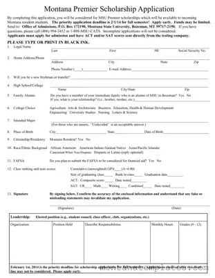 Fill in a Valid Montana Premier Scholarship Form
